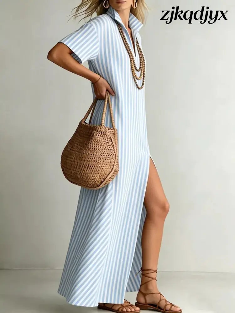 High Slit Coastal Maxi Shirt Dress