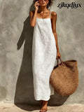 Linen Casual Maxi Dress - White / S