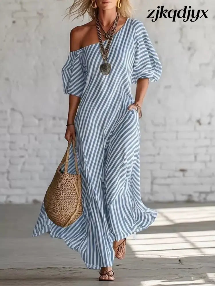 Off The Shoulder Maxi Dress - Blue / S