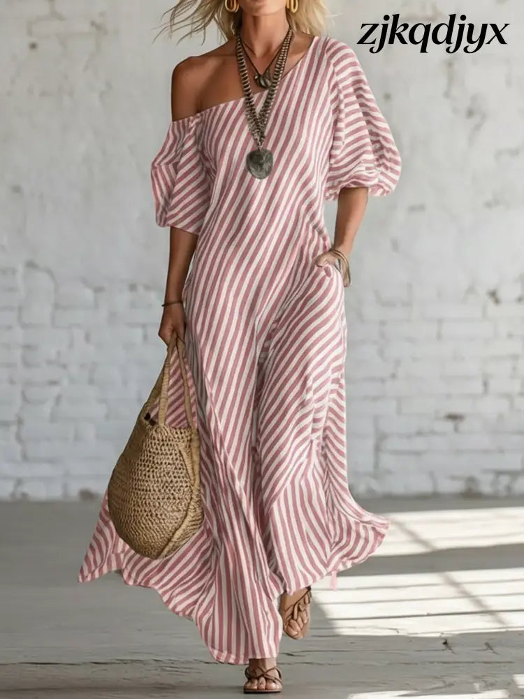 Off The Shoulder Maxi Dress - Pink / S
