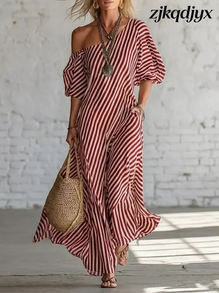 Off The Shoulder Maxi Dress - Red / S