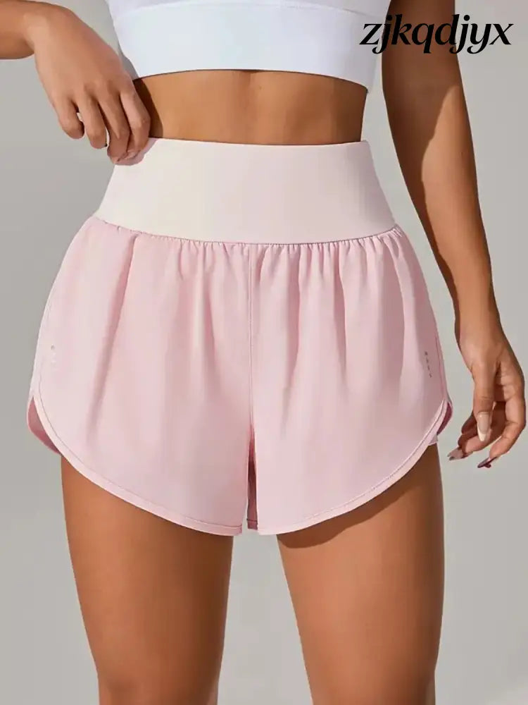 Pocketed High Waist Active Shorts - Blush Pink / XS