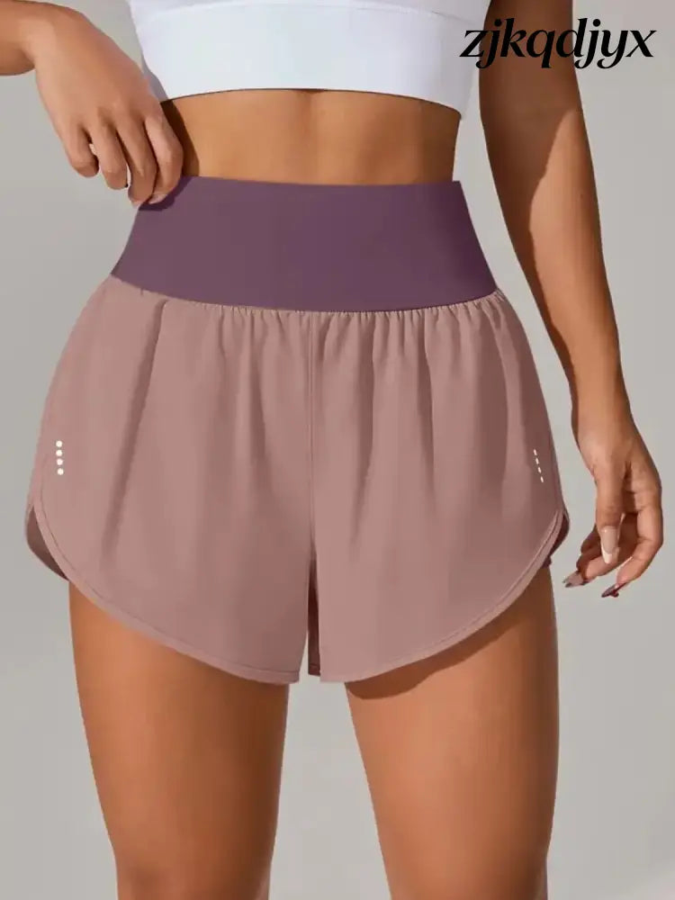 Pocketed High Waist Active Shorts - Dusty Pink / XS