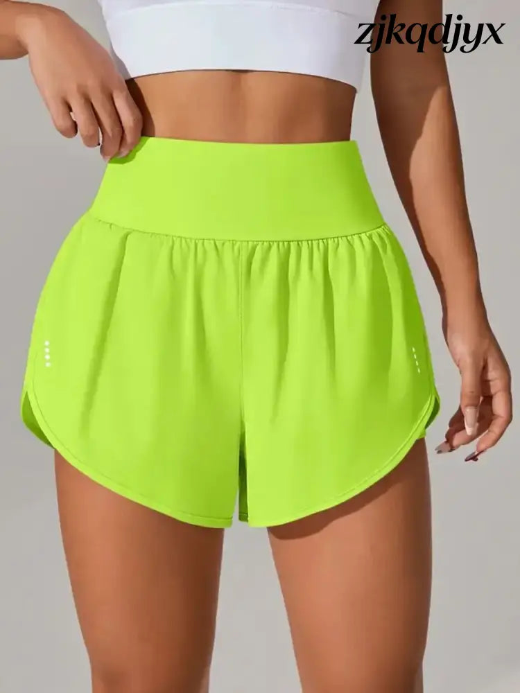 Pocketed High Waist Active Shorts - Neon Green / XS