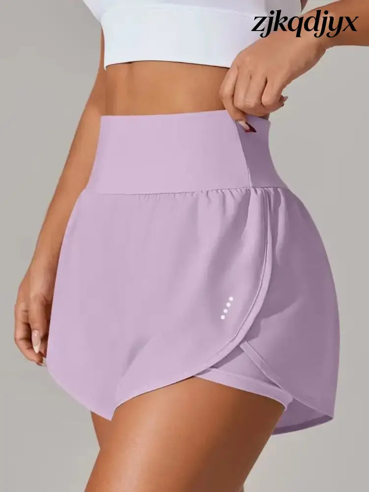 Pocketed High Waist Active Shorts - Pink Purple / XS