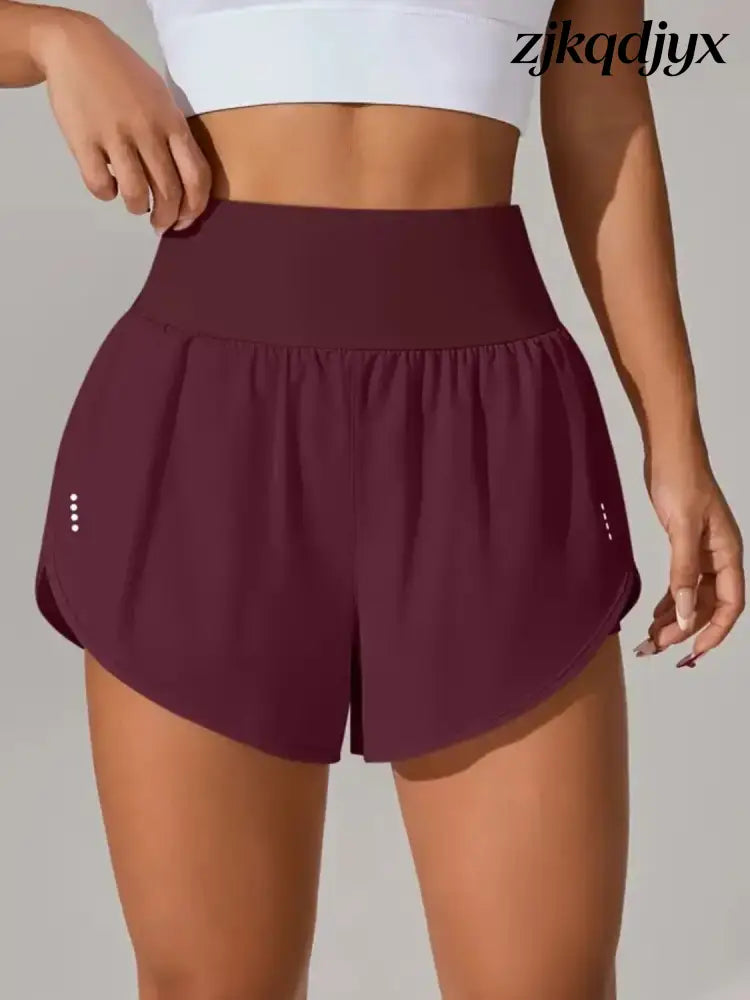 Pocketed High Waist Active Shorts - Plum Purple / XS
