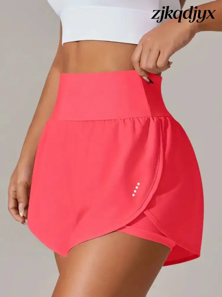 Pocketed High Waist Active Shorts - Strawberry / XS