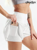 Pocketed High Waist Active Shorts - White / XS