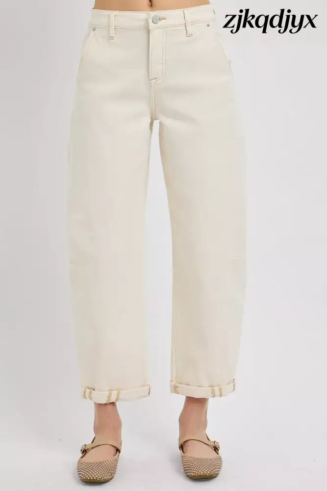 RISEN Barrel Cuffed Jeans - IVORY