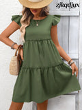 Ruffle Sleeve Mini Dress - Army Green / S