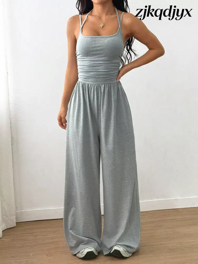Spaghetti Strap Wide Leg Jumpsuit