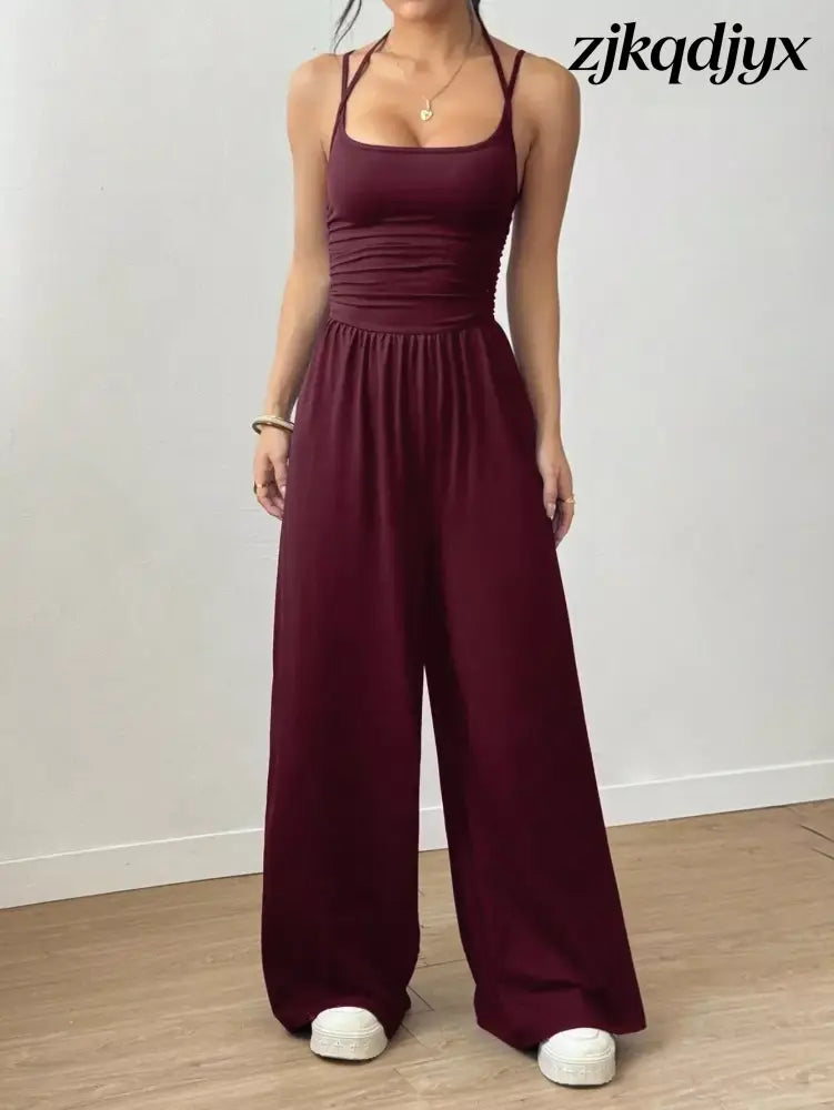 Spaghetti Strap Wide Leg Jumpsuit