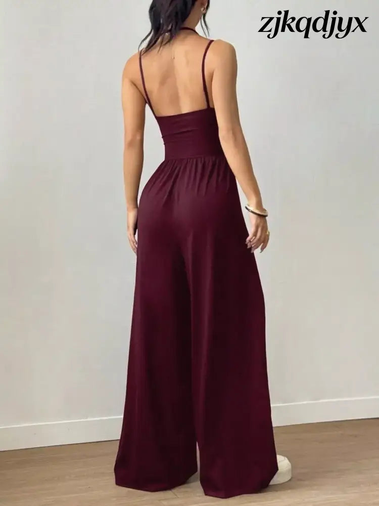 Spaghetti Strap Wide Leg Jumpsuit
