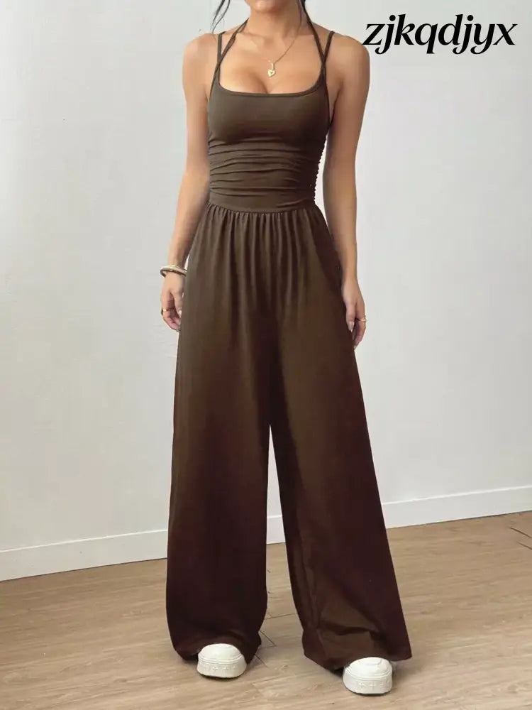 Spaghetti Strap Wide Leg Jumpsuit