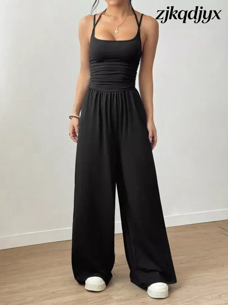 Spaghetti Strap Wide Leg Jumpsuit