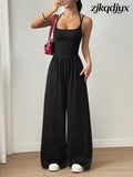 Spaghetti Strap Wide Leg Jumpsuit - Black / S