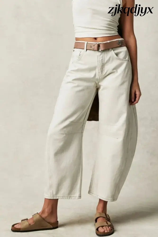 Wide Leg Barrel Jeans - Cream / S